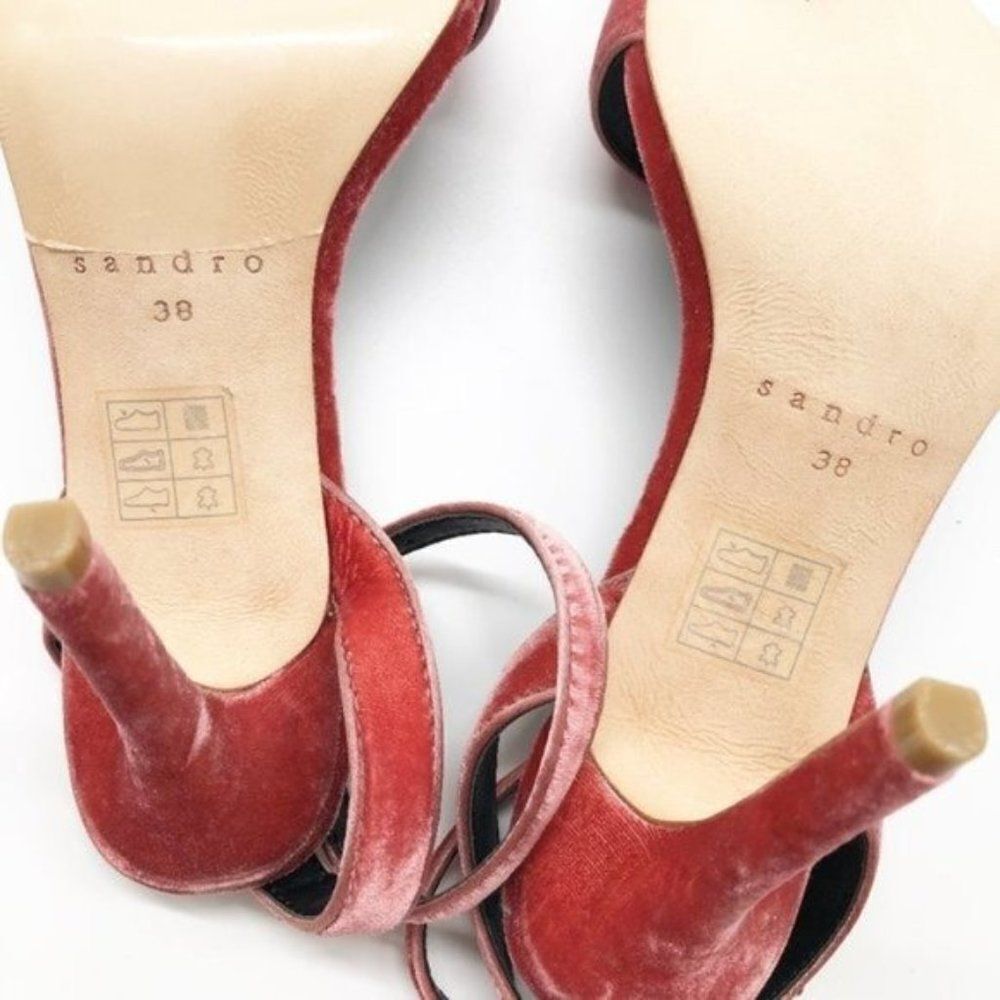 SANDRO Nina Rose Velvet Heeled Sandals - Picture 7 of 8